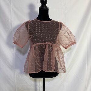 Forever 21 Pink Puff Sleeve Ruffled Blouse